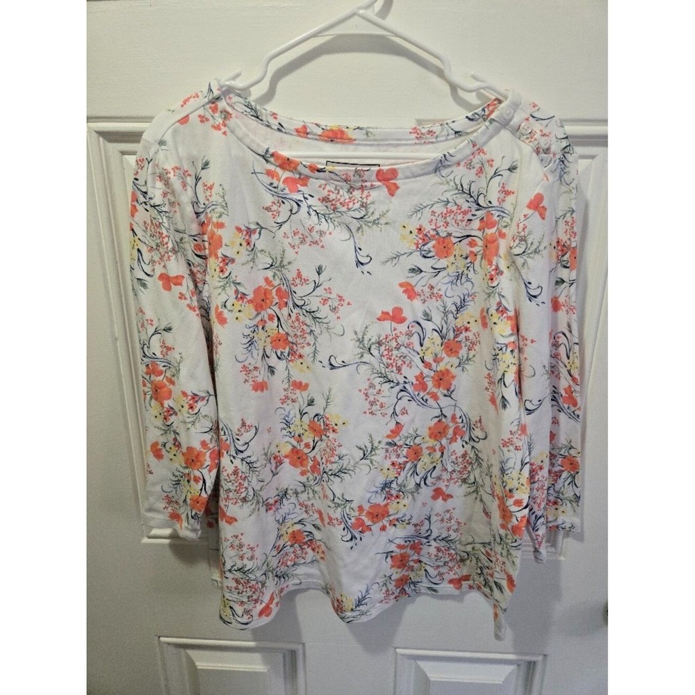 Charter Club XL Soft Floral Casual Top 100% Pima Cotton Boat Neck 3/4 Sleeve - Picture 2 of 7